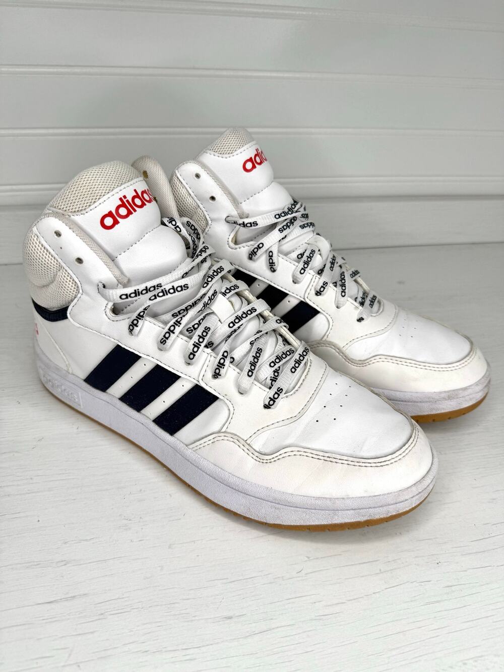 adidas Hoops 3.0 Mid White Navy Black Red Logo Laces Men's Size 9 FZ5668 No Box